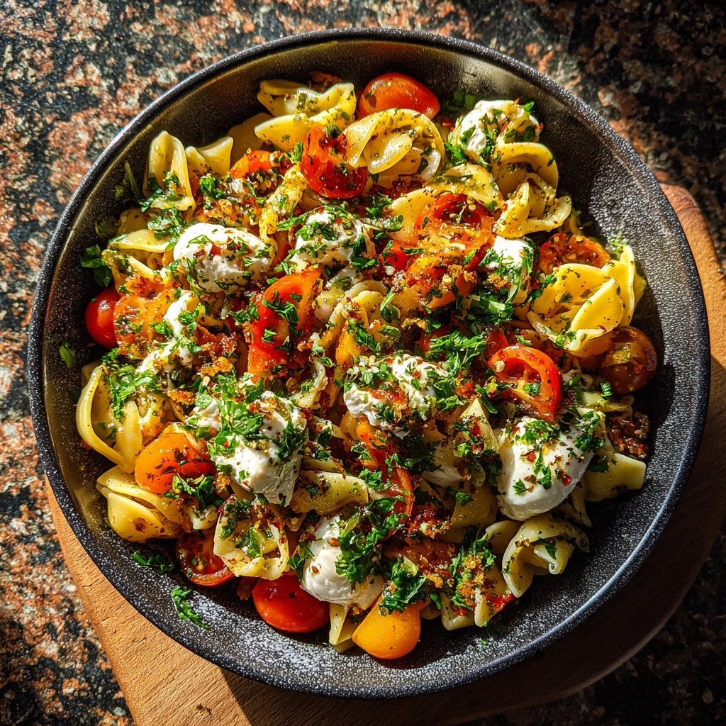 Mediterraner Nudelsalat Mit Weißem Balsamico