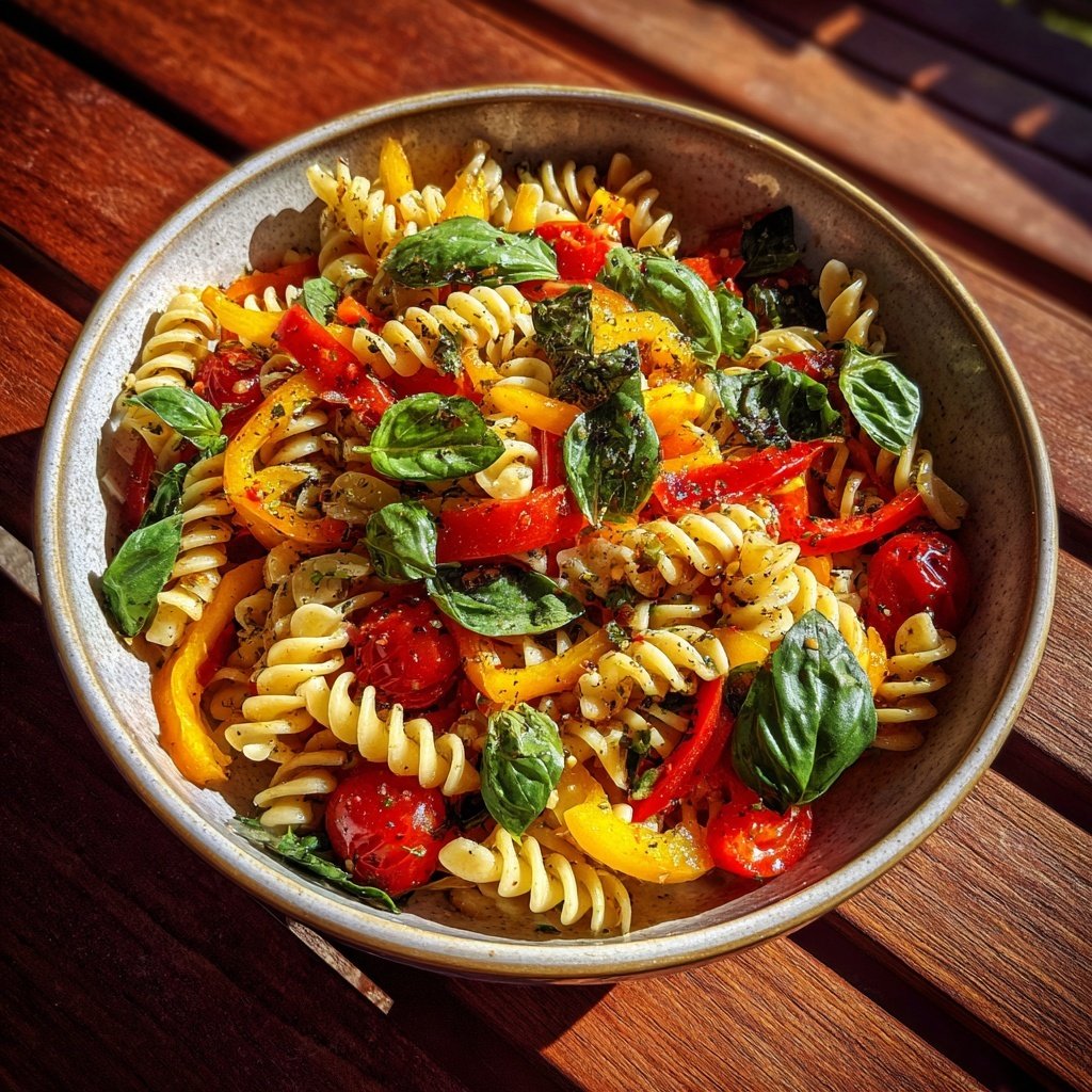 Mediterraner Nudelsalat Mit Basilikum